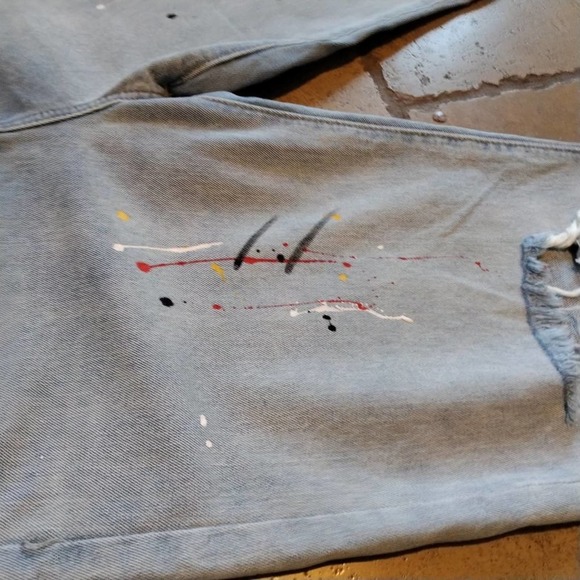 Grace Chow Jeans Size 8 WIDE LEG Distressed Painted Straight  Baggy 100% Cotton - Picture 9 of 16